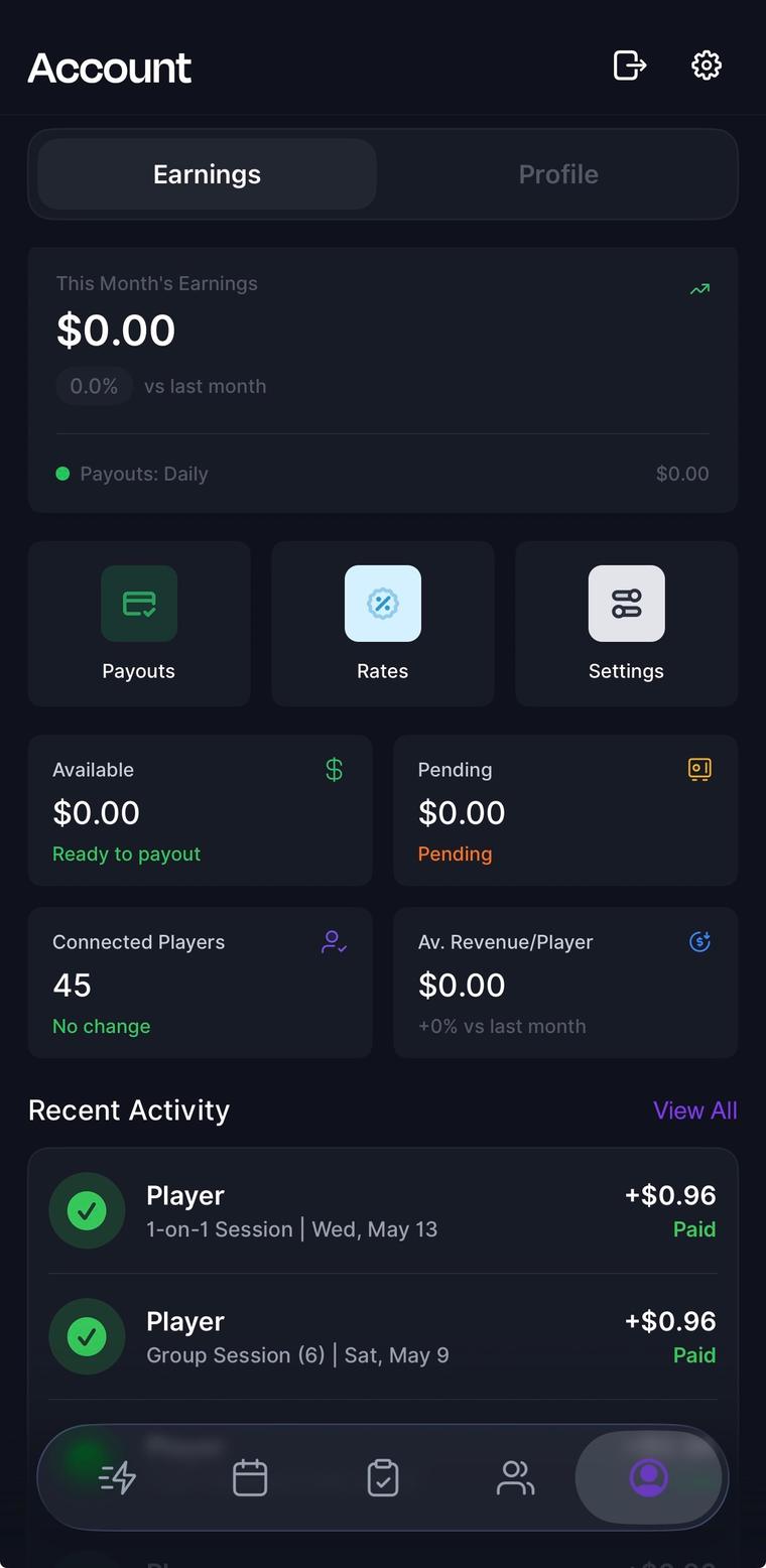 Reps earnings and payouts screen