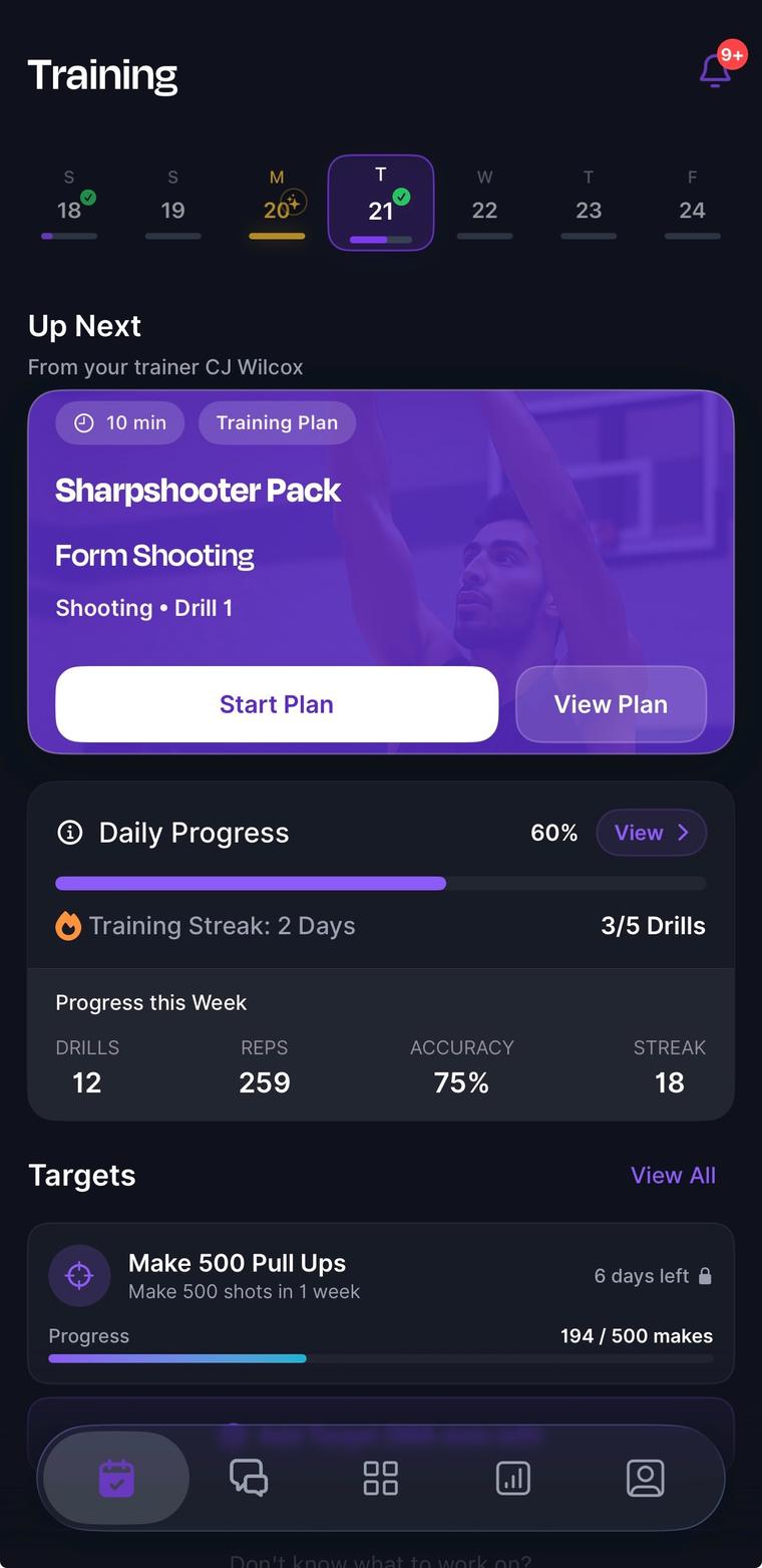 Reps training plan screen